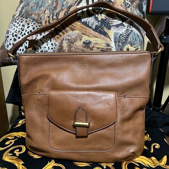 BRAND NEW FOSSIL OLIVE HOBO CHESTNUT LEATHER BAG - Picture 1 of 6